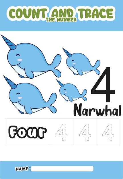 Numerierungsspur und Farbe Narwal .für Kinder. | Premium Vektor