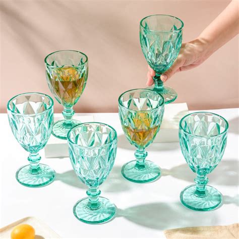 Crystal Red Wine Glass Teal Set Of 6 300 ml Online - Premium Wine Glass ...