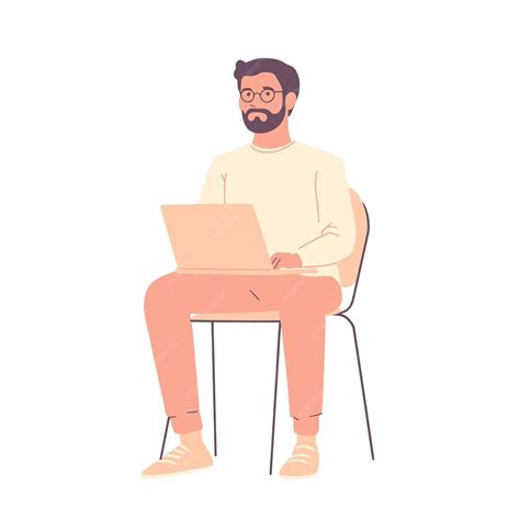 Man sitting with legs crossed holding a laptop flat vector | Premium AI ...