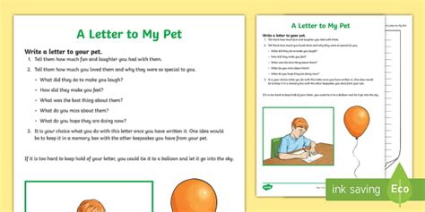 A Letter to My Pet Worksheet / Worksheet (teacher made)
