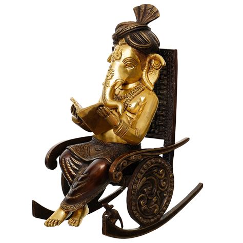 Lord Ganesha Reading Book and Sitting on Rocking Chair Antique Look ...