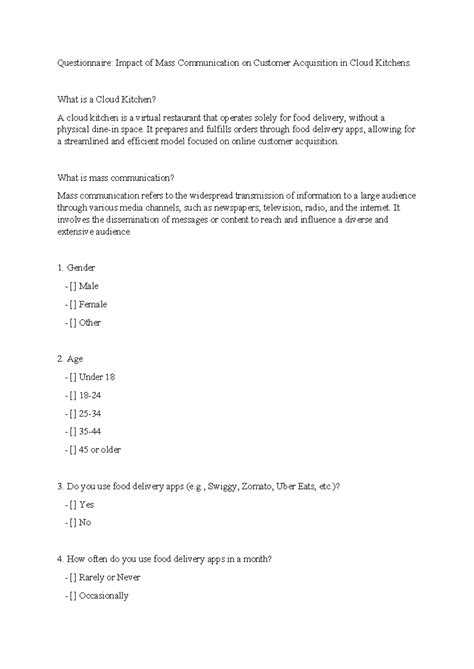 Questionnaire Final Draft - Questionnaire: Impact of Mass Communication ...