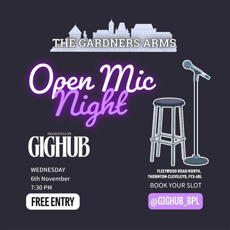 Gardners Arms Open Mic Night - GIG HUB, Fleetwood Road North, Thornton ...