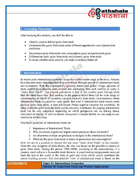 Economics Paper 13: Module 10 - Gains from Trade & Welfare Insights ...