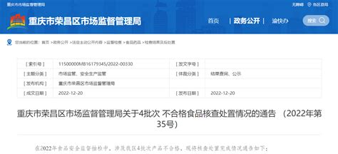 重庆市荣昌区市场监督管理局关于4批次不合格食品核查处置情况的通告（2022年第35号）_手机新浪网