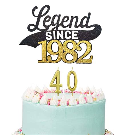 Buy Legend Since 1982 Cake Topper, Gold Black Glitter Happy 40th ...