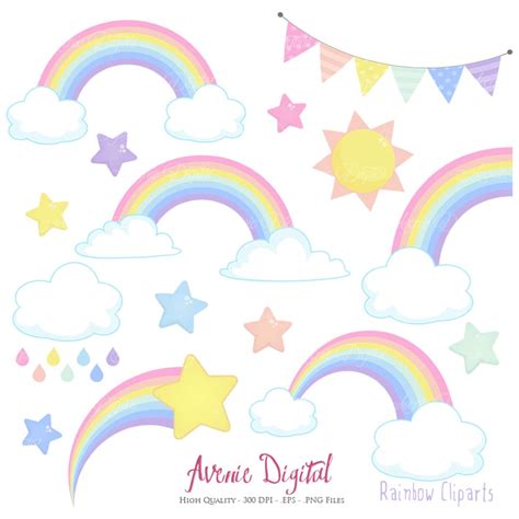 Buy Pastel Rainbows Clipart Scrapbook Printables, Vector Rainbow and ...