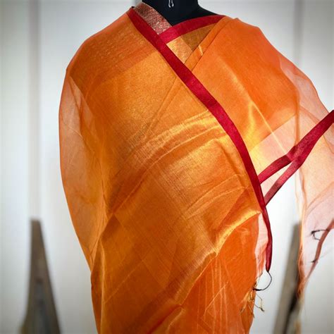 Regal Elegance Handloom Raga Tissue Cotton Saree- Orange Golden ...