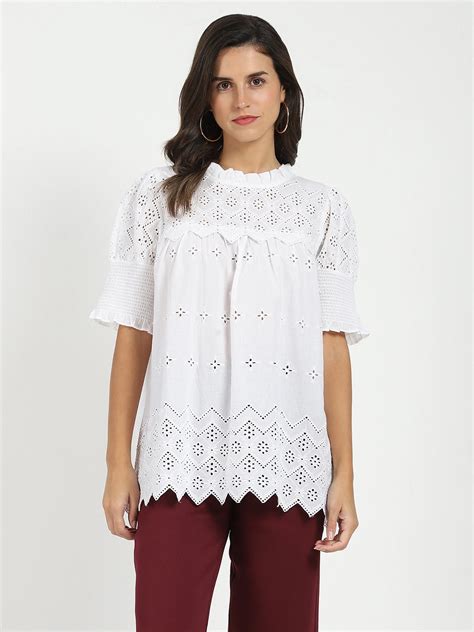 White Embroidered Schiffli Top