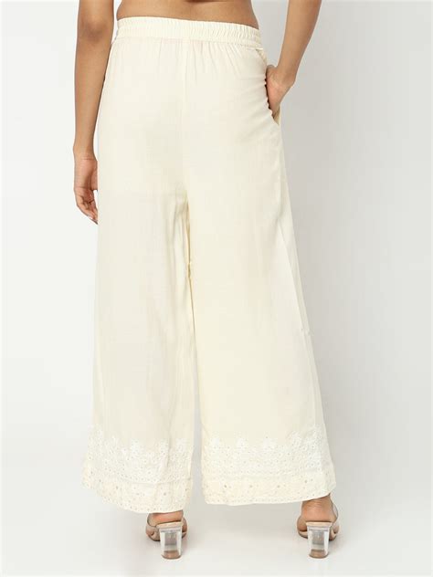 Regular Fit Embroidered Mid Rise Palazzos