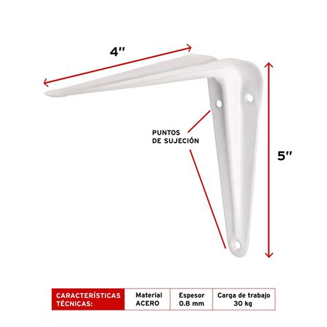Ménsulas de acero, 4 x 5", blanco - ZAHOMI.COM