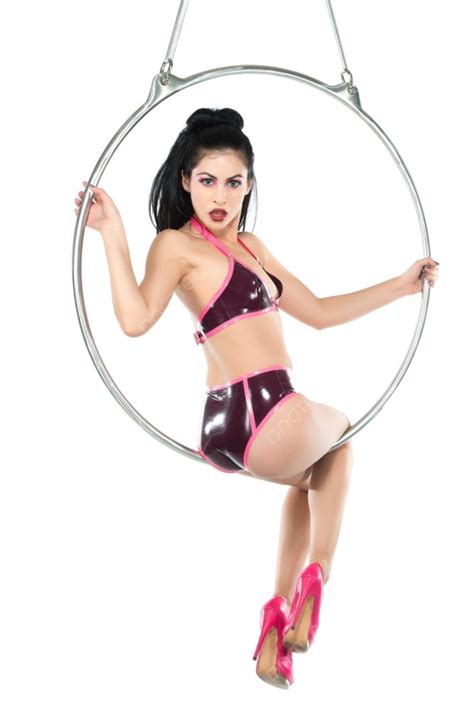 Tall Slender Woman Suspended From An Aerial Hoop Photo Background And ...