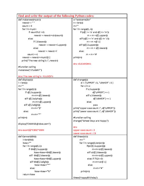 Python Output Challenge - CS101: Sample Code Outputs & Explanations ...