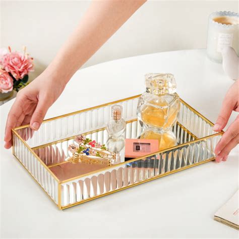 Fluted Mirrored Glass Vanity Tray Large Online - Premium Decorative ...