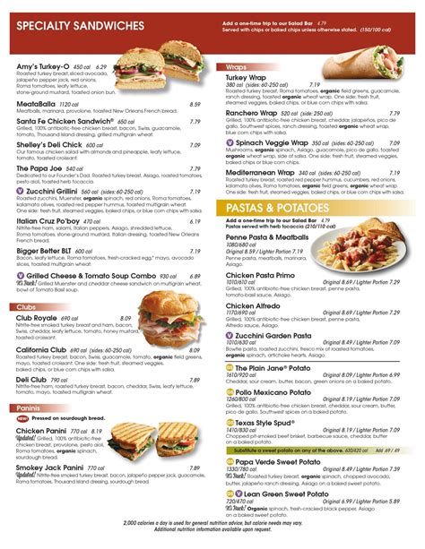 Jason Deli Menu Printable