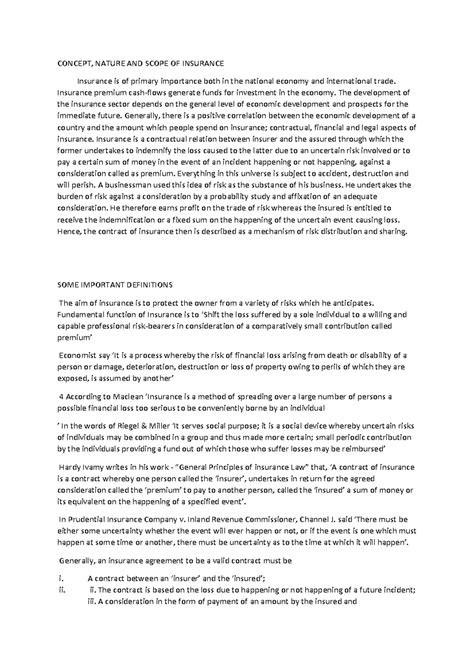 Unit 1 - Overview of Insurance Law Principles and Context, KSLU - Studocu