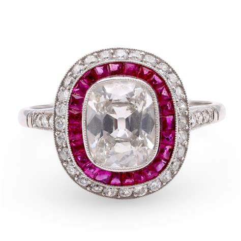 Art Deco Inspired 1.24 Carat Diamond Ruby Platinum Target Ring – Jack ...