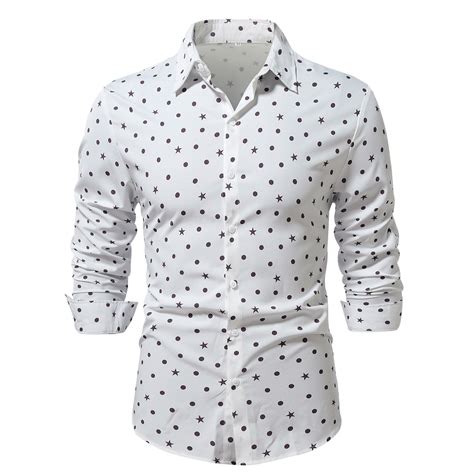 Wyobmus Men's Polka Dots Shirt Button Down Tshirt Flip Collar Long ...