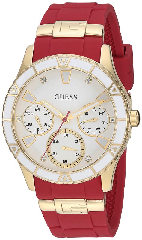 Guesswomens Gold Tone Iconic Red Stain Resistant Silicone Watch ...