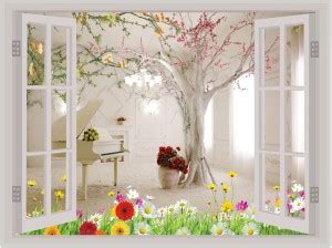ADVAIT DESIGNS 61 cm Beautiful Nature Window Illusion Wall Sticker ...