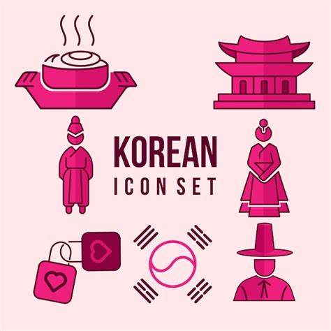 한국 전통 아이콘 세트 로고 디자인 컨셉 | 프리미엄 벡터