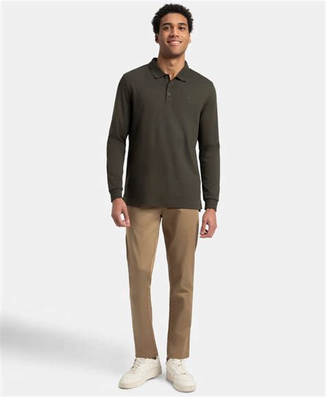 Buy Super Combed Cotton Rich Solid Full Sleeve Polo T-Shirt with Ribbed ...