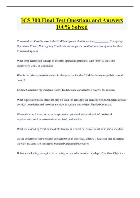 ICS 300 Final Test Questions and Answers 100% Solved - ICS 300 - Stuvia US