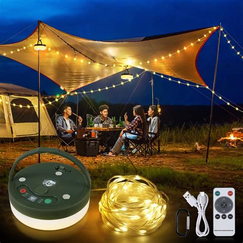 SMY Lighting 3 in 1 Camping String Light Rechargeable(32.8Ft), Warm ...