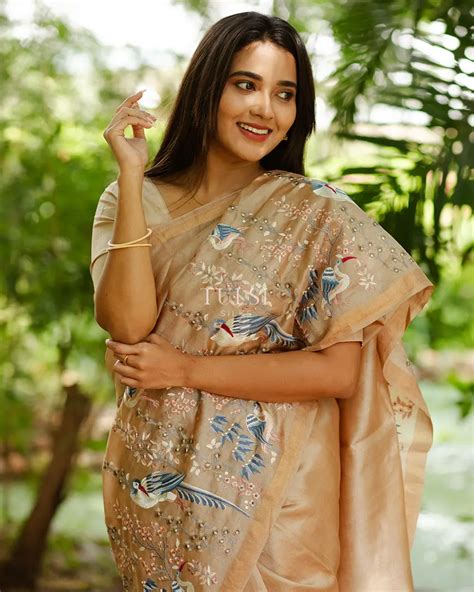 Buy Beige Tussar Embroidery Saree T618110