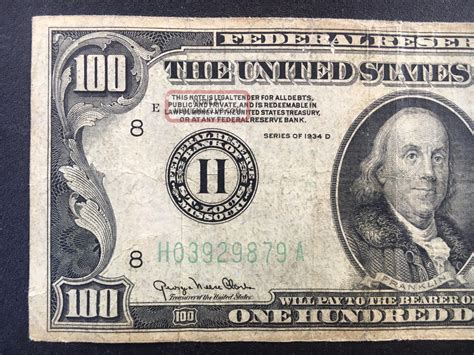 Us 1934 D One Hundred Dollar $100 Federal Reserve Note St Louis