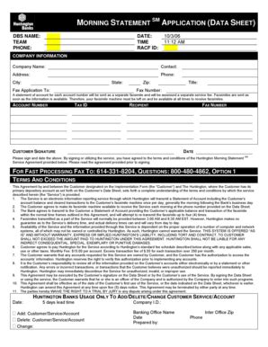 Fillable Online MORNING STATEMENT APPLICATION (DATA SHEET) Fax Email ...
