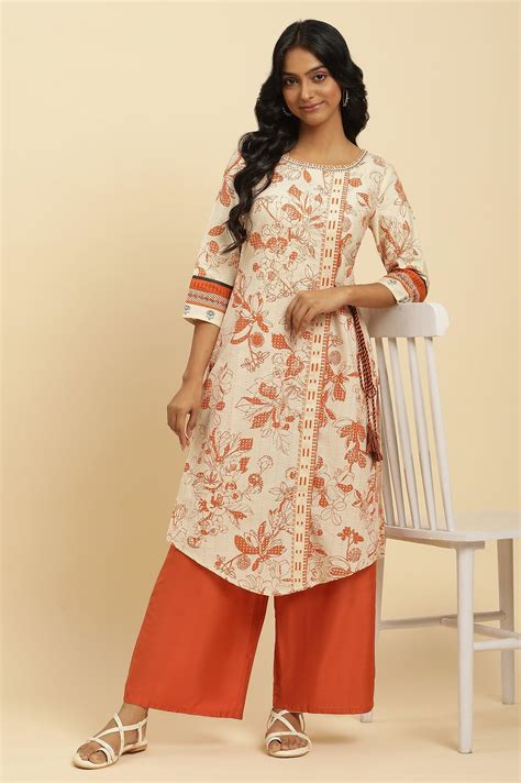 Buy Ecru Floral Printed Kurta With Orange Parallel Pants @ 3299 | W for ...