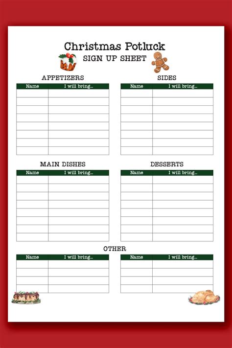 Christmas Potluck Sign Up Sheet Free Printable Christmas Potluck