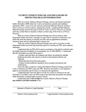 Fillable Online With my consent, Patterson Physical Therapy, may use ...