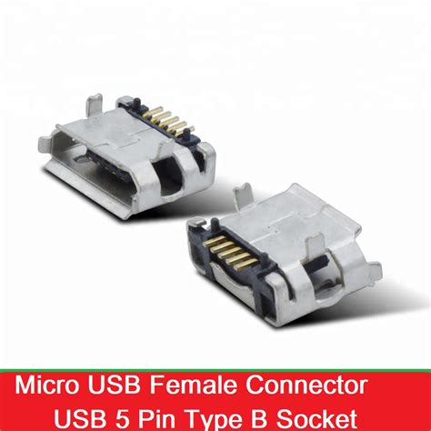 5-Pin Micro USB Type-B Female Socket 180 Degree SMD SMT Soldering Jack