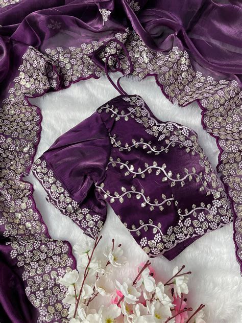 Terrific Wine Color Embroidery Sequence Work Saree With Blouse – Vastra ...