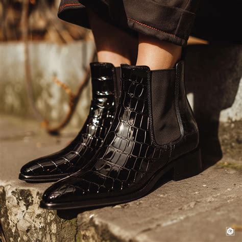 Black Croc Print Leather Ludovico Slip On Chelsea Boots – Costoso Italiano
