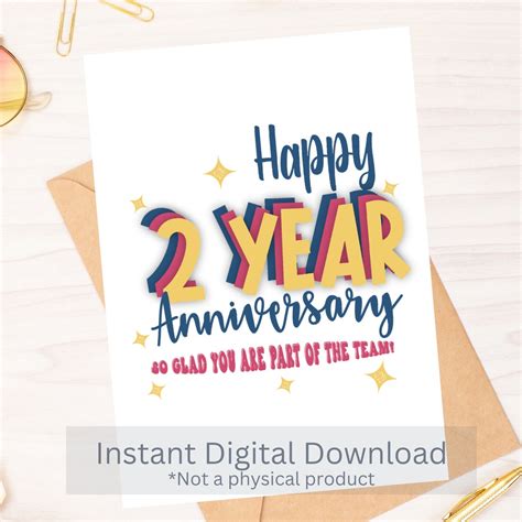 Happy 2 Year Anniversary - Work Anniversary Card - Instant Download PDF ...