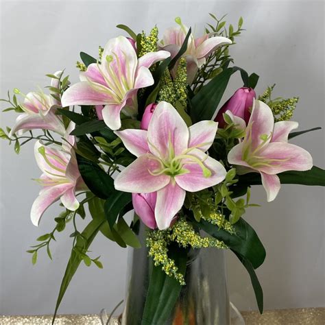 Pink Mixed Tiger Lily and Tulip Bouquet L34cm - Lilys Bespoke Bouquets