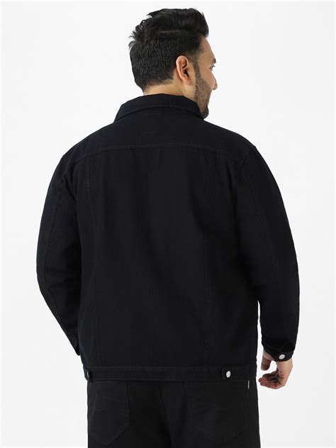 Plus Men's Black Regular Fit Washed Full Sleeve Denim Jacket – Urbano ...