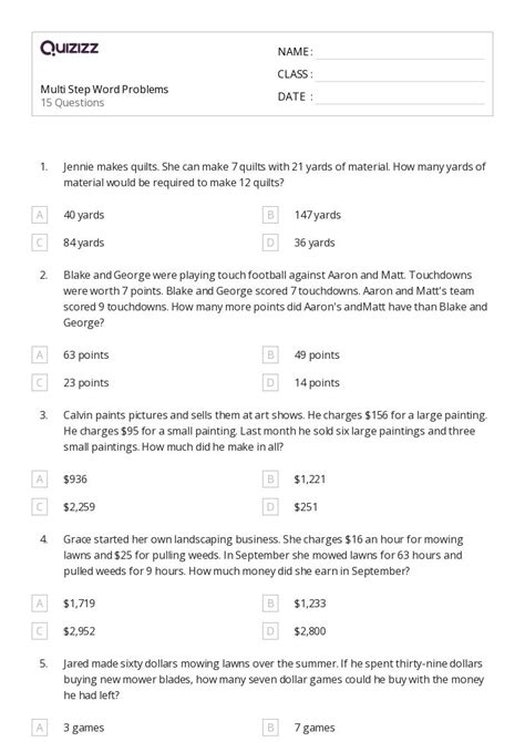 Image result for Multi-Step Word Problems 4th Grade