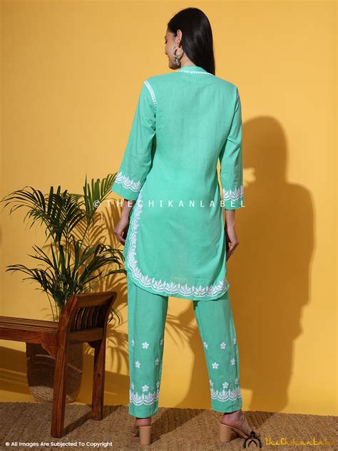 Rumi Green Organic Cotton Chikankari Kurta Set | The Chikan Label