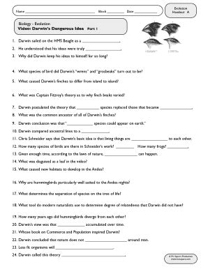 Fillable Online Biology - Evolution Video Darwins Dangerous Idea Part 1 ...