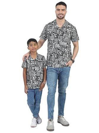Buy The Lion and the Fish Dad & Son Aztec Printed Shirt Black White 2-3 ...