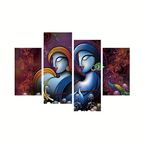 Set of 4 Radha Krishna Premium Canvas Painting - eCraftIndia Online