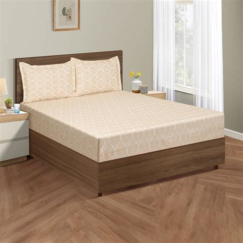 Buy SWAYAM Botanical Geometry 250TC Cotton Satin Queen Bedsheet Set ...