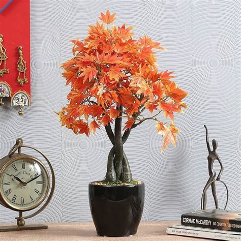 FOURWALLS Artificial Japanese Maple Bonsai Plant In A Ceramic Vase 39 ...