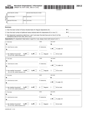 MD Comptroller 502B 2012 - Fill out Tax Template Online