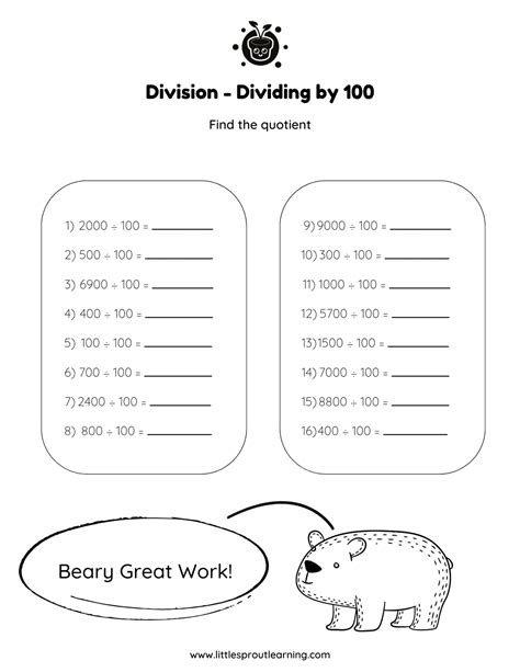 Dividing By 100 Worksheet - Little Sprout