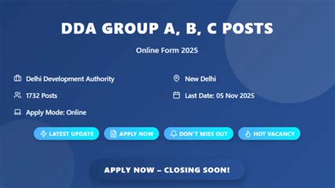 Delhi DDA 1732 Group A, B, C Posts Online Form 2025
